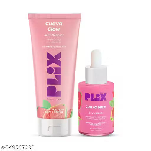 PLIX Vitamin C Guava Combo, Juicy Cleanser 100ml and Face Serum 20 ml For Skin Brightening, With Pro Vitamin B5 For Moisturization & Alpha Lipoic, Pentavitin Skincare Regimen