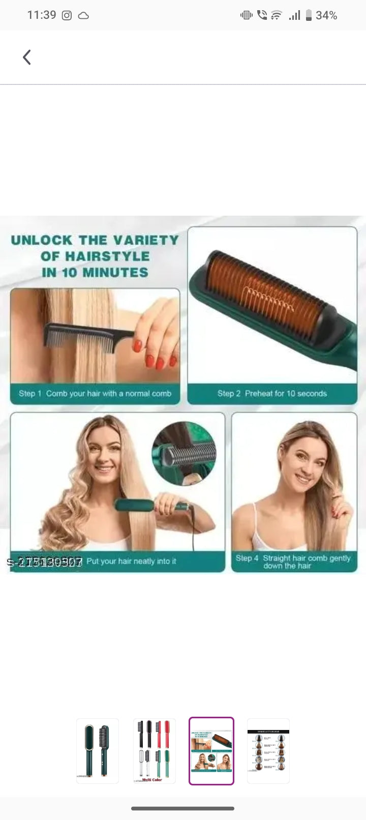 Hair comb straightener electric 2in1